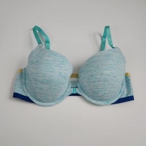 VICTORIA'S SECRET Bra Women's 34D Aqua Blue Strappy Back Accent Push-Up